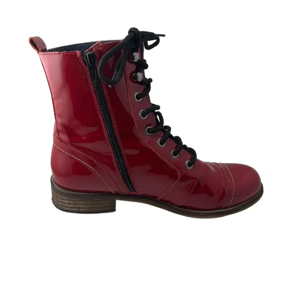 Unity In Diversity Red Patent Combat Boots - Picture 6 of 13